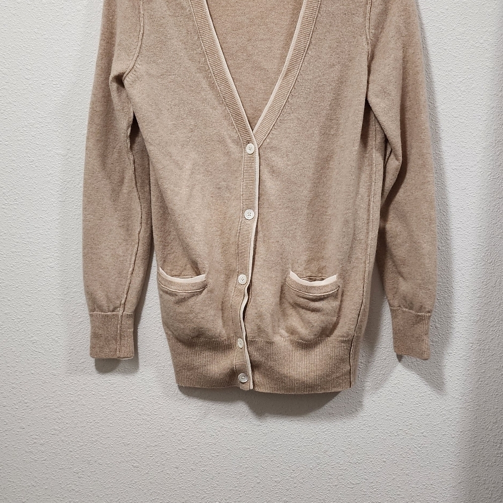 J.CREW CASHMERE/WOOL V-NECK tan/cream  LONG SLEEVE CARDIGAN SWEATER S - Picture 8 of 8